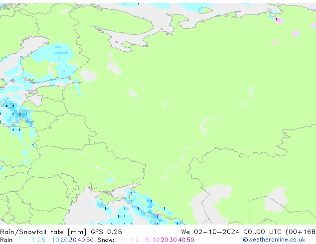 Rain/Snowfall rate GFS 0.25 śro. 02.10.2024 00 UTC