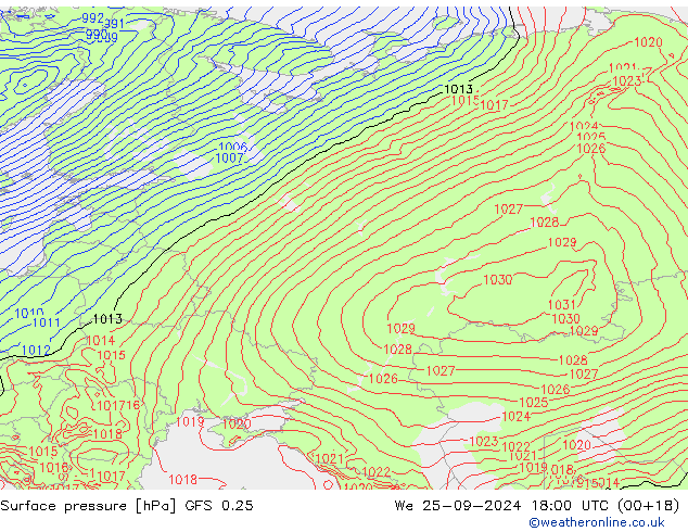 Surface pressure GFS 0.25 We 25.09.2024 18 UTC