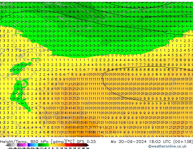 Z500/Rain (+SLP)/Z850 GFS 0.25 Mo 30.09.2024 18 UTC