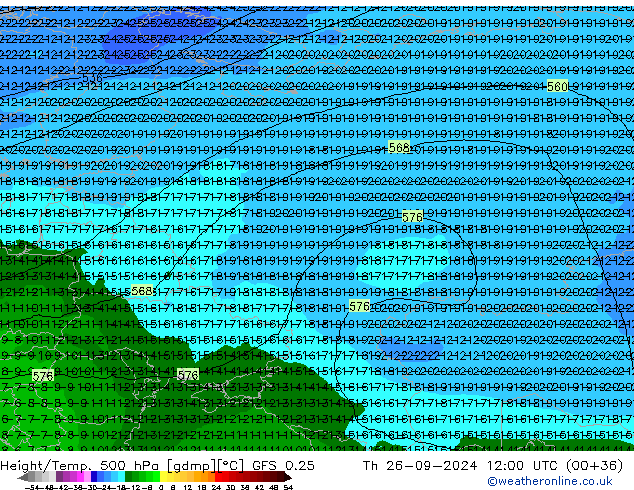 Z500/Rain (+SLP)/Z850 GFS 0.25 чт 26.09.2024 12 UTC