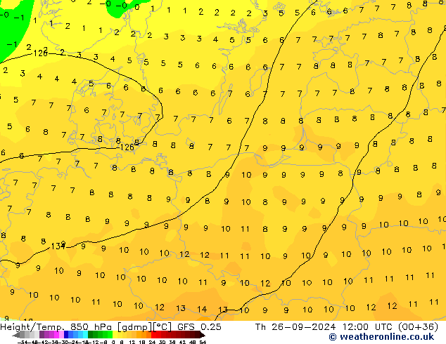 Z500/Rain (+SLP)/Z850 GFS 0.25 Th 26.09.2024 12 UTC