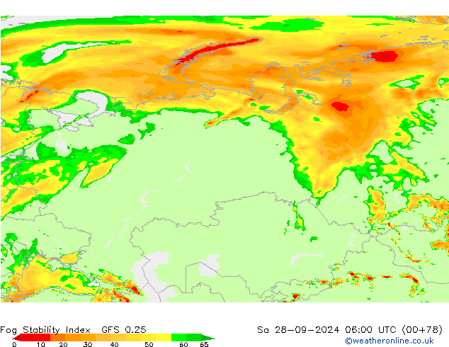 Fog Stability Index GFS 0.25 za 28.09.2024 06 UTC