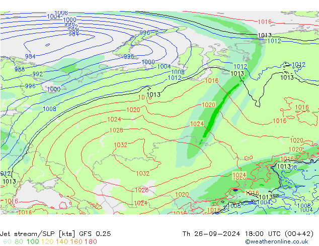 Jet stream/SLP GFS 0.25 Th 26.09.2024 18 UTC