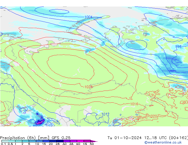 Z500/Rain (+SLP)/Z850 GFS 0.25 mar 01.10.2024 18 UTC