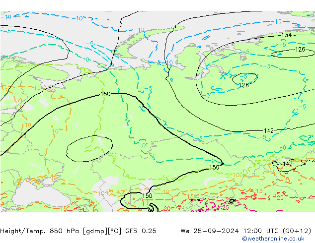 Z500/Rain (+SLP)/Z850 GFS 0.25 mer 25.09.2024 12 UTC