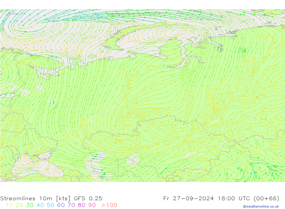 Streamlines 10m GFS 0.25 Fr 27.09.2024 18 UTC