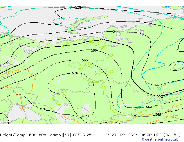 Z500/Yağmur (+YB)/Z850 GFS 0.25 Cu 27.09.2024 06 UTC