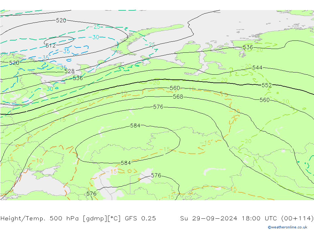 Height/Temp. 500 hPa GFS 0.25 dom 29.09.2024 18 UTC