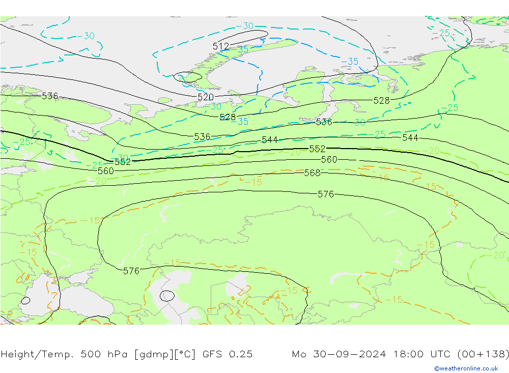 Z500/Rain (+SLP)/Z850 GFS 0.25 пн 30.09.2024 18 UTC