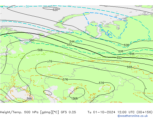 Z500/Rain (+SLP)/Z850 GFS 0.25 mar 01.10.2024 12 UTC