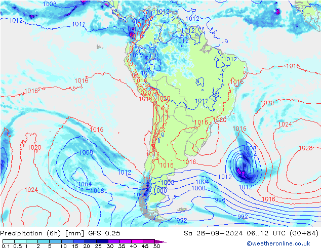 Z500/Rain (+SLP)/Z850 GFS 0.25 Sa 28.09.2024 12 UTC