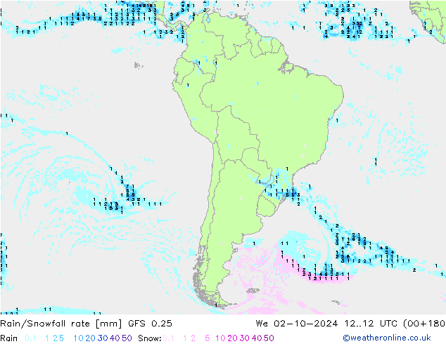 Rain/Snowfall rate GFS 0.25 mer 02.10.2024 12 UTC