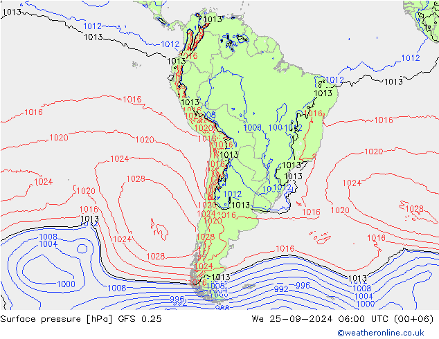 Yer basıncı GFS 0.25 Çar 25.09.2024 06 UTC