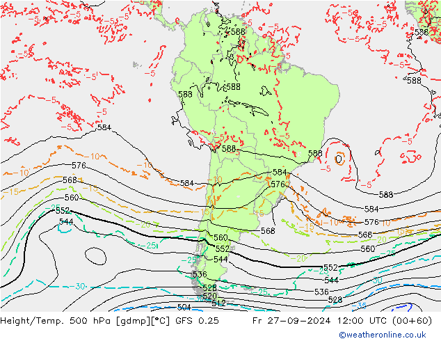 Z500/Rain (+SLP)/Z850 GFS 0.25 ven 27.09.2024 12 UTC