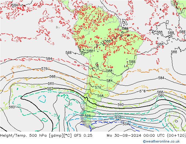 Z500/Rain (+SLP)/Z850 GFS 0.25 Mo 30.09.2024 00 UTC