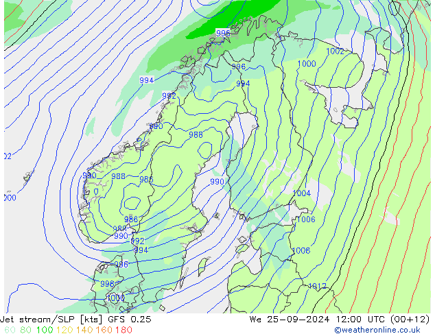 Jet stream/SLP GFS 0.25 St 25.09.2024 12 UTC