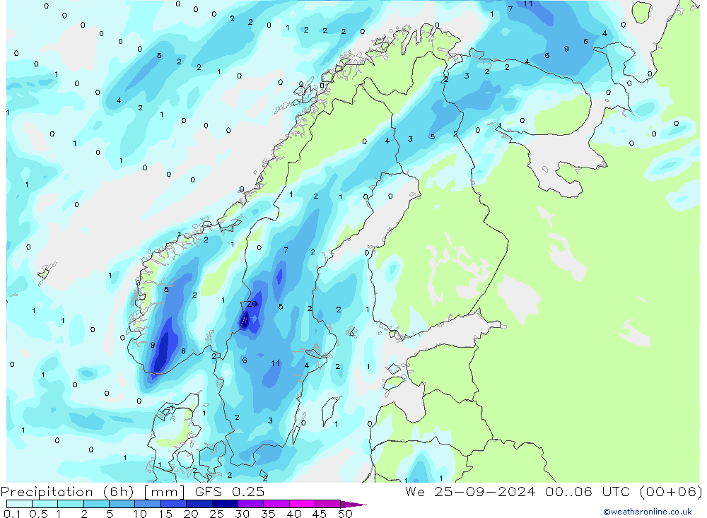 Z500/Rain (+SLP)/Z850 GFS 0.25 Mi 25.09.2024 06 UTC