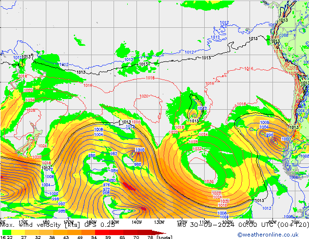 Max. wind velocity GFS 0.25 Seg 30.09.2024 00 UTC