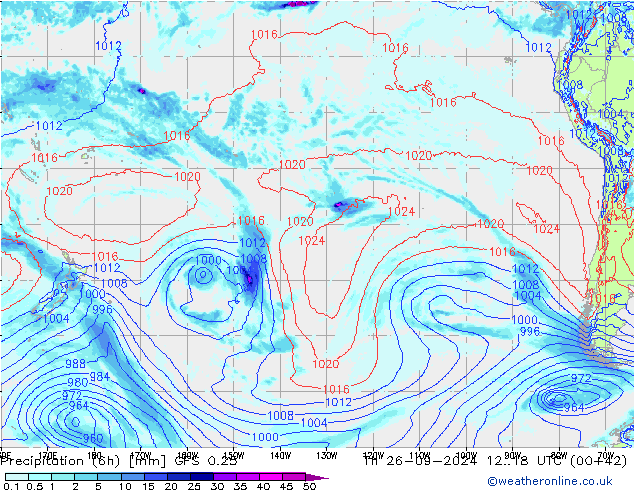 Precipitation (6h) GFS 0.25 Th 26.09.2024 18 UTC