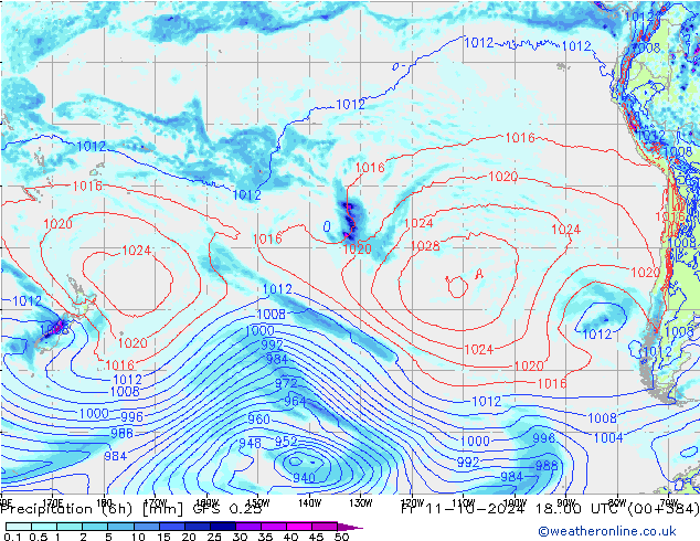 Z500/Rain (+SLP)/Z850 GFS 0.25  11.10.2024 00 UTC