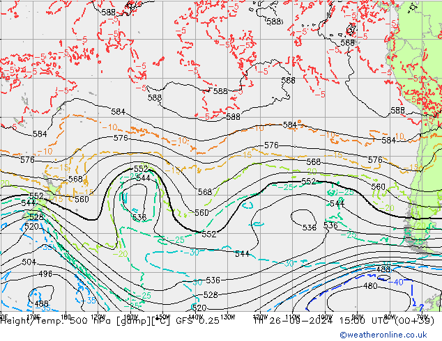 Z500/Rain (+SLP)/Z850 GFS 0.25 Qui 26.09.2024 15 UTC