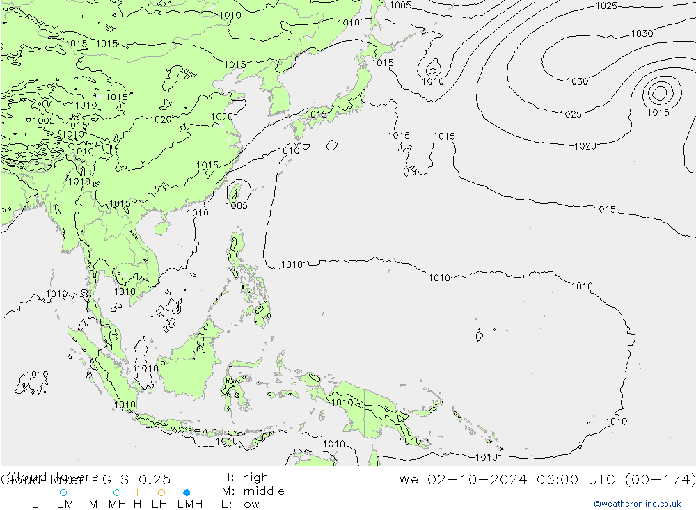 Cloud layer GFS 0.25 Çar 02.10.2024 06 UTC