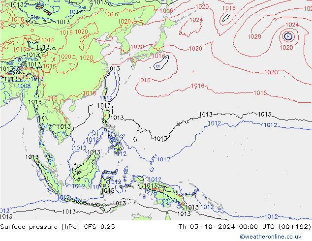 приземное давление GFS 0.25 чт 03.10.2024 00 UTC