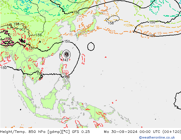 Height/Temp. 850 hPa GFS 0.25 Mo 30.09.2024 00 UTC