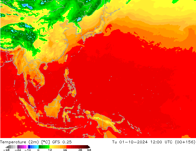 Temperatura (2m) GFS 0.25 mar 01.10.2024 12 UTC