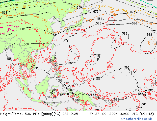 Height/Temp. 500 hPa GFS 0.25 pt. 27.09.2024 00 UTC