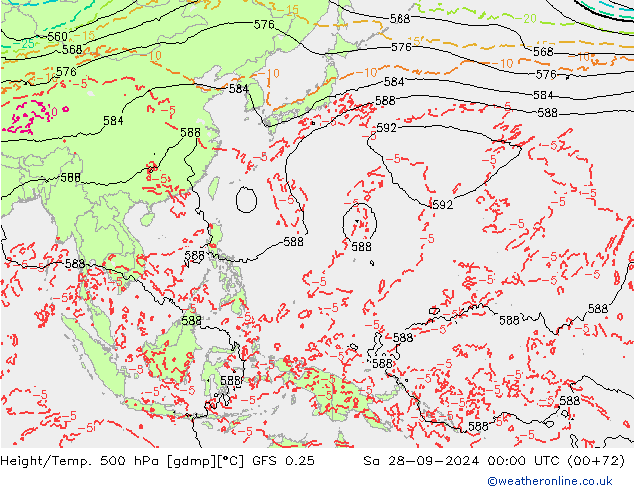 Z500/Rain (+SLP)/Z850 GFS 0.25 сб 28.09.2024 00 UTC