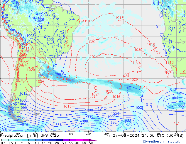 Precipitation GFS 0.25 Fr 27.09.2024 00 UTC