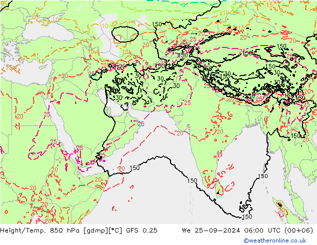 Height/Temp. 850 hPa GFS 0.25  25.09.2024 06 UTC