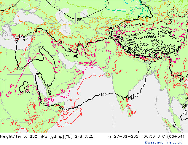 Z500/Yağmur (+YB)/Z850 GFS 0.25 Cu 27.09.2024 06 UTC