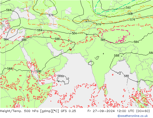 Z500/Rain (+SLP)/Z850 GFS 0.25 Fr 27.09.2024 12 UTC