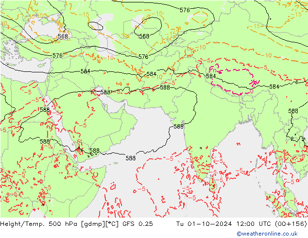 Z500/Rain (+SLP)/Z850 GFS 0.25 Tu 01.10.2024 12 UTC