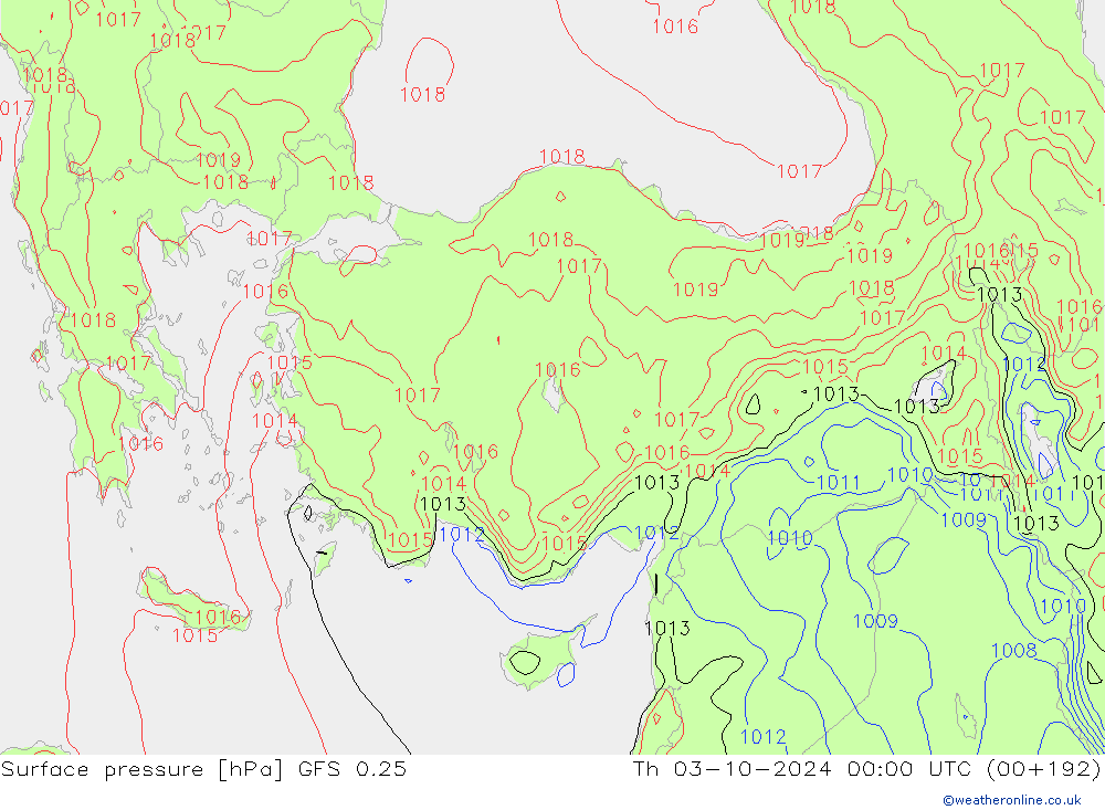 приземное давление GFS 0.25 чт 03.10.2024 00 UTC