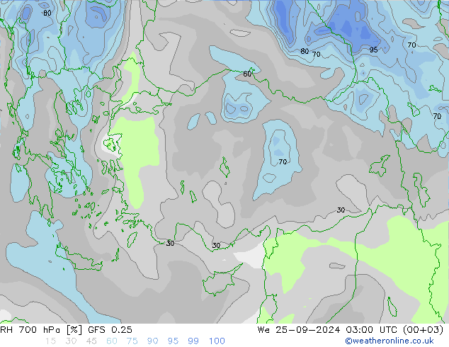 RH 700 hPa GFS 0.25 We 25.09.2024 03 UTC