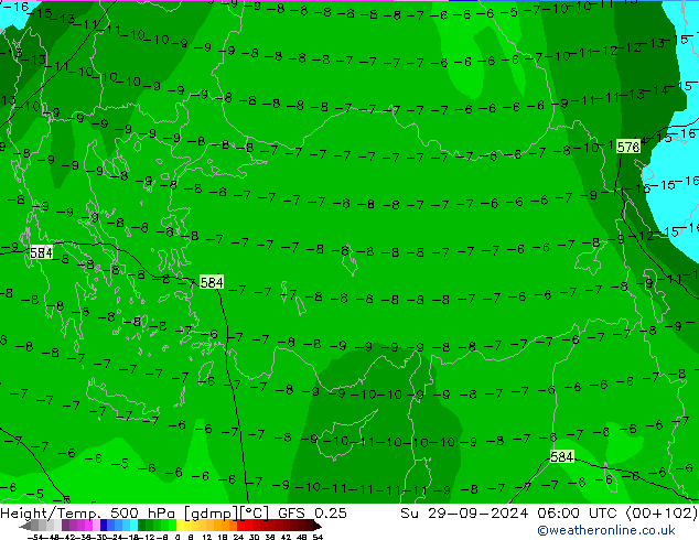 Z500/Yağmur (+YB)/Z850 GFS 0.25 Paz 29.09.2024 06 UTC