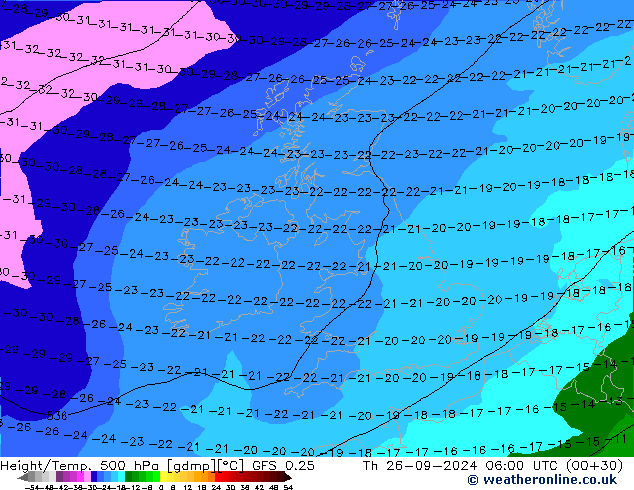 Z500/Yağmur (+YB)/Z850 GFS 0.25 Per 26.09.2024 06 UTC