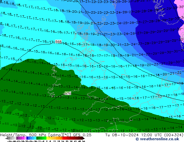 Z500/Rain (+SLP)/Z850 GFS 0.25  08.10.2024 12 UTC