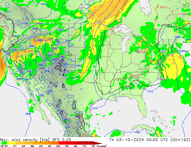 Max. wind velocity GFS 0.25 чт 03.10.2024 00 UTC