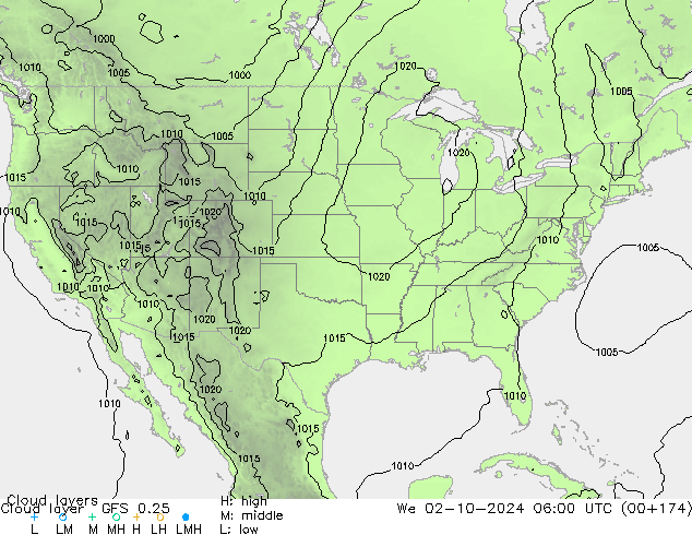 Wolkenlagen GFS 0.25 wo 02.10.2024 06 UTC