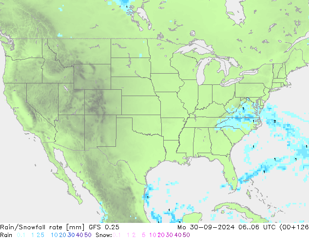 Rain/Snowfall rate GFS 0.25 Mo 30.09.2024 06 UTC