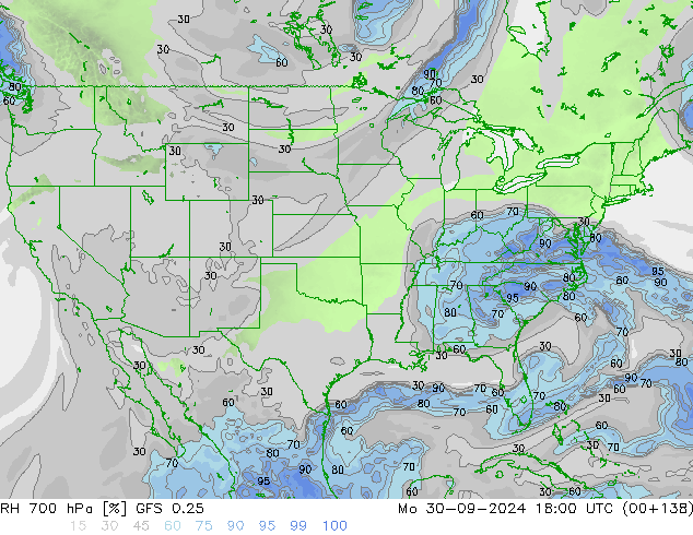 700 hPa Nispi Nem GFS 0.25 Pzt 30.09.2024 18 UTC