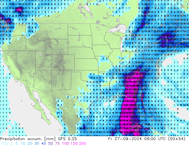 Precipitation accum. GFS 0.25 Fr 27.09.2024 06 UTC