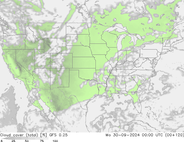 Nubes (total) GFS 0.25 lun 30.09.2024 00 UTC