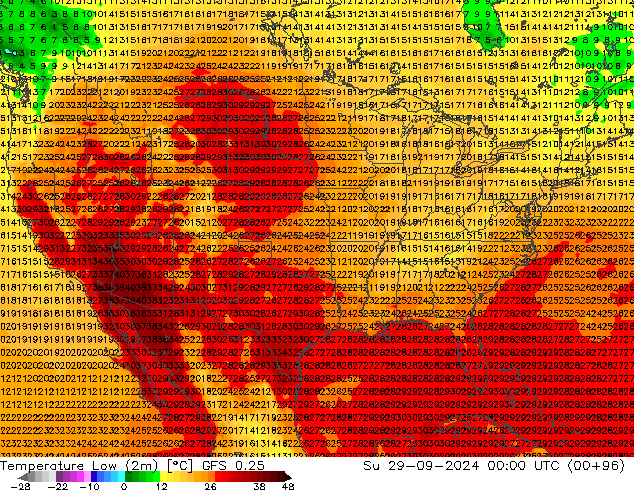 Temp. minima (2m) GFS 0.25 dom 29.09.2024 00 UTC