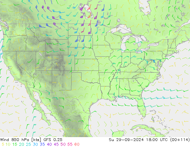 Wind 850 hPa GFS 0.25 Su 29.09.2024 18 UTC