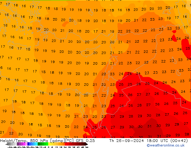 Z500/Rain (+SLP)/Z850 GFS 0.25 jue 26.09.2024 18 UTC